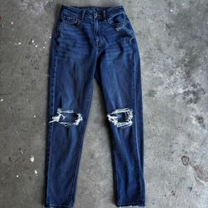 American‎ Eagle Mom Jeans Dark Wash Ripped Distressed Denim High Waisted  00